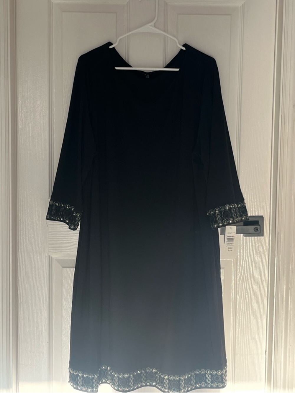 Tiana B Womens Black Jeweled Cuffs & Hem Scoop Neck Dress Stretch Size 22 plus